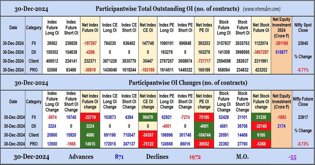 Participantwise Open Interest (Daily changes) – 30th DEC 2024